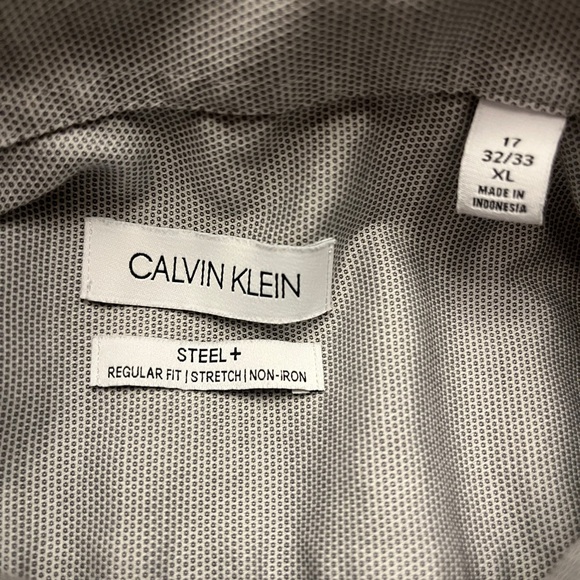 Calvin Klein Steel+ Regular Fit Stretch Gray Dress Shirt Extra Large - Picture 8 of 11